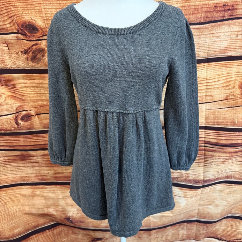 Madison Womens Gray 1005 Cotton Babydoll Cottage Long Sleeve Sweater Size M